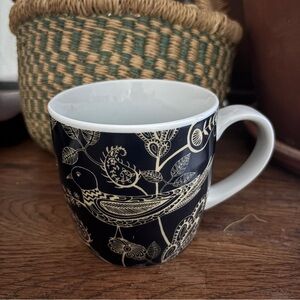 Now Designs Black and taupe Bird/botanical design mug